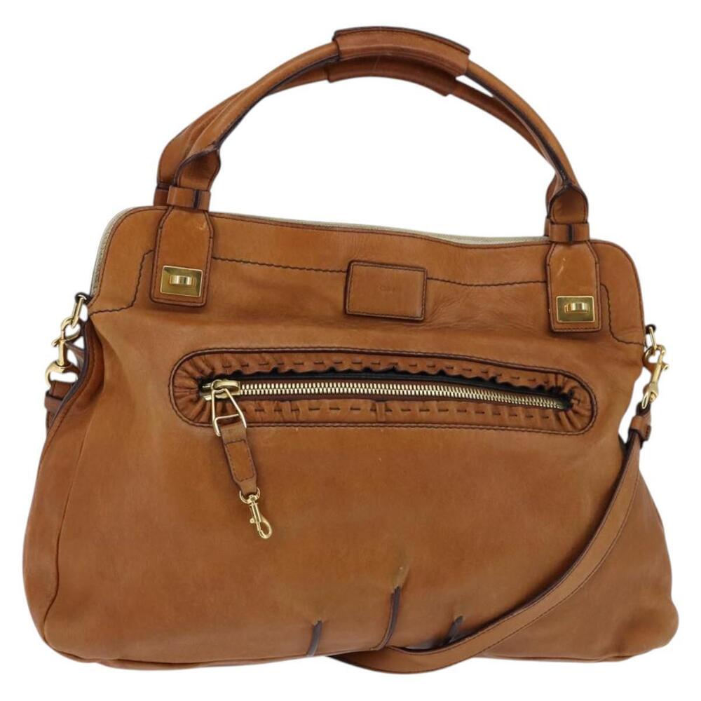 Chloe Margaret Hand Bag Leather 2way Brown Gold Auth BA7073